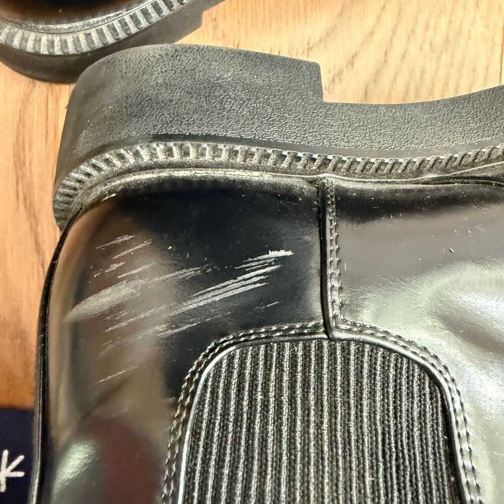 Zara Faux Patent Leather Chelsea Boots Black Block Heel 38 7.5 - Picture 10 of 10